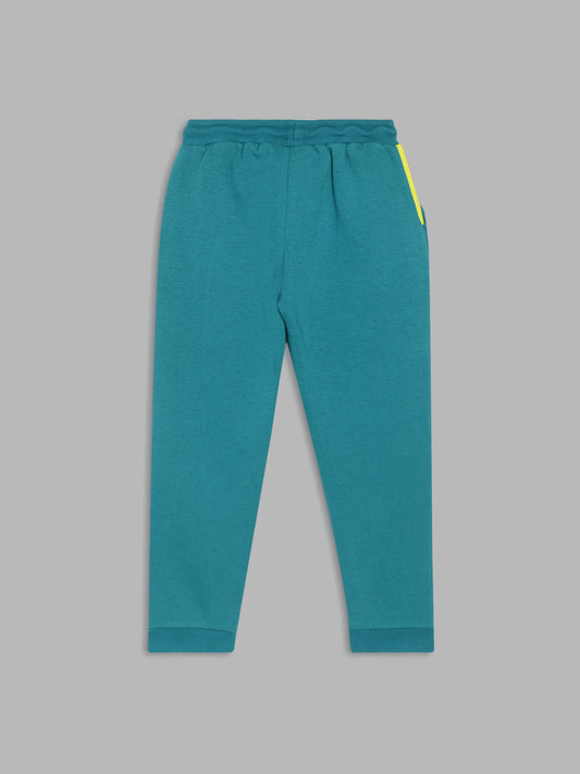 Blue Giraffe Boys Teal Solid Regular Fit Mid-Rise Jogger Style Track Pants