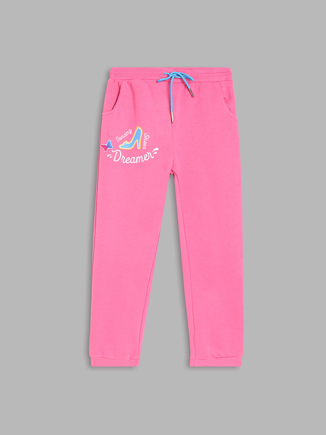 Blue Giraffe Girls Pink Solid Regular Fit Mid-Rise Track Pants