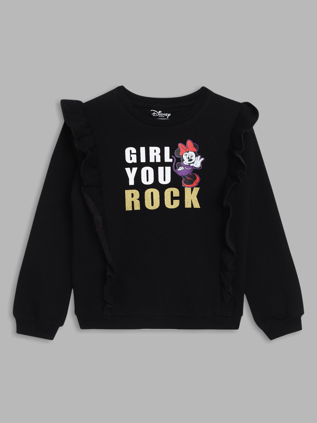 Blue Giraffe Girls Black Printed Round Neck Full Sleeves Pullover Style Sweatshirt