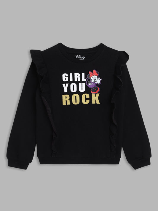 Blue Giraffe Girls Black Printed Round Neck Full Sleeves Pullover Style Sweatshirt