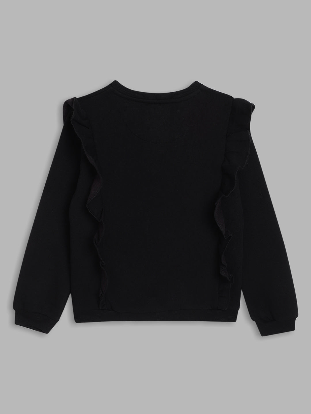 Blue Giraffe Girls Black Printed Round Neck Full Sleeves Pullover Style Sweatshirt