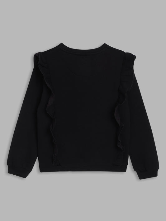 Blue Giraffe Girls Black Printed Round Neck Full Sleeves Pullover Style Sweatshirt