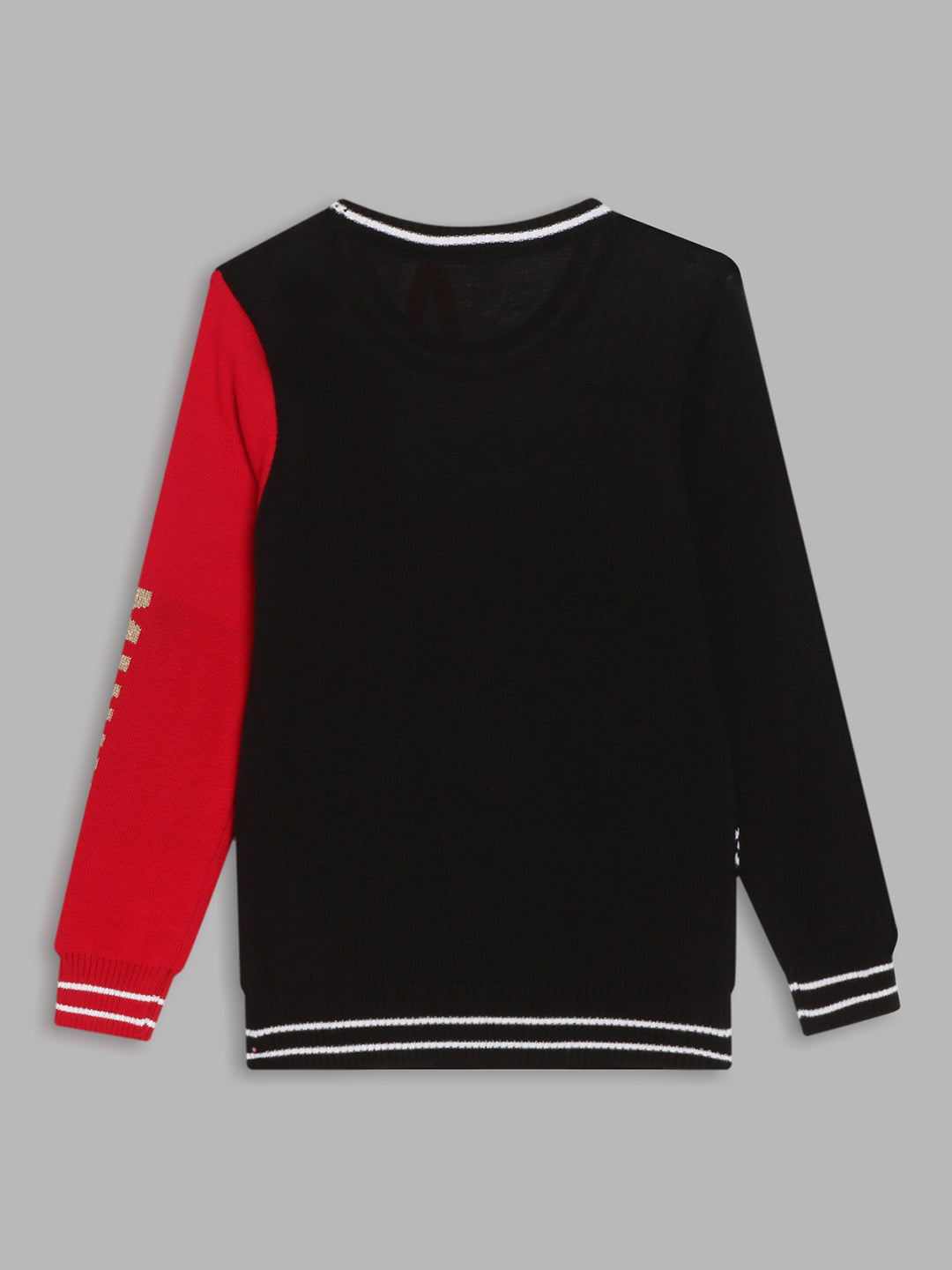 Blue Giraffe Girls Black Printed Round Neck Full Sleeves Pullover Style Sweater