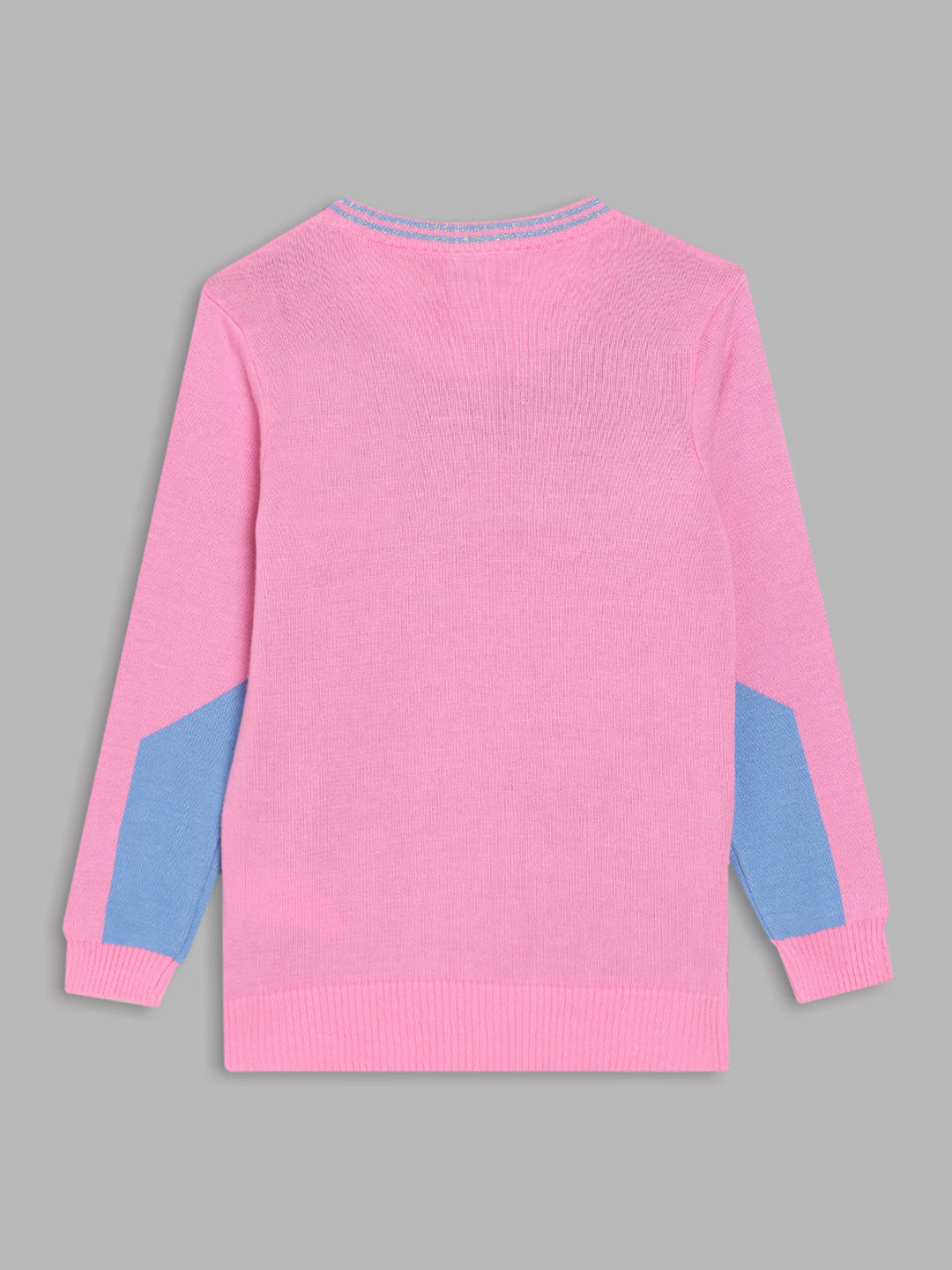 Blue Giraffe Girls Pink Printed Round Neck Full Sleeves Pullover Style Sweater