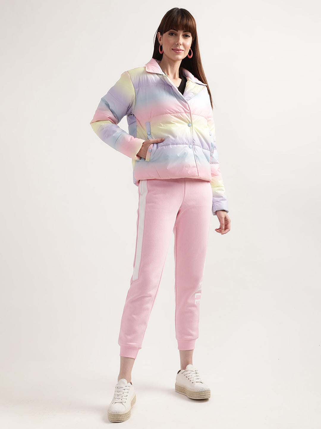 Elle Women Multi-Color Dyed Collar Neck Full Sleeves Puffer Jacket