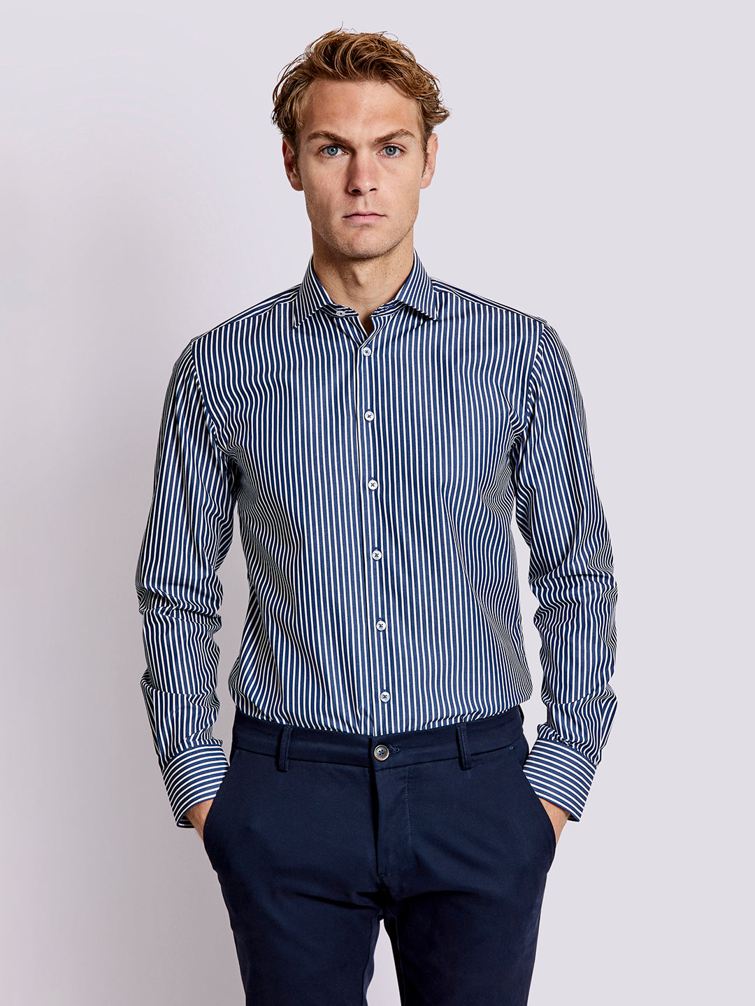 Bruun & Stengade Men Multi Striped Collar Shirt