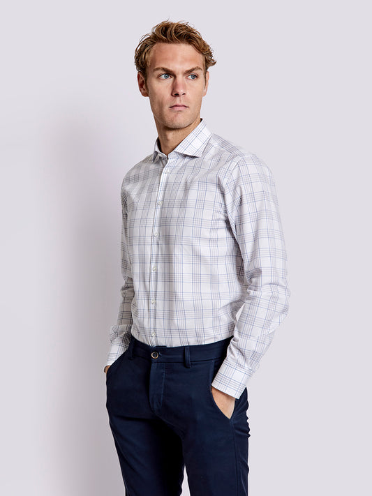 Bruun & Stengade Men White Checked Collar Shirt