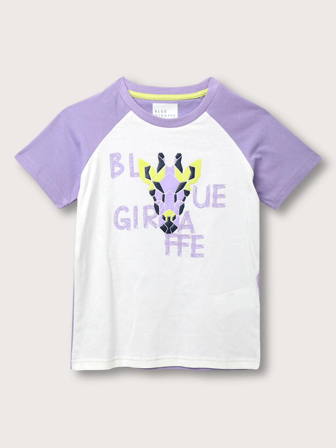 Blue Giraffe Boys Purple Color-Blocked Round Neck Short Sleeves Tshirt