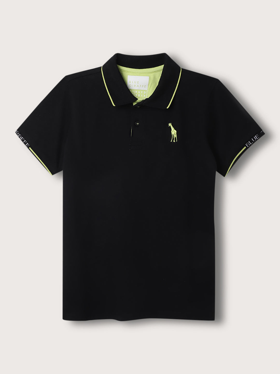 Blue Giraffe Boys Black Solid Polo Collar Short Sleeves Tshirt