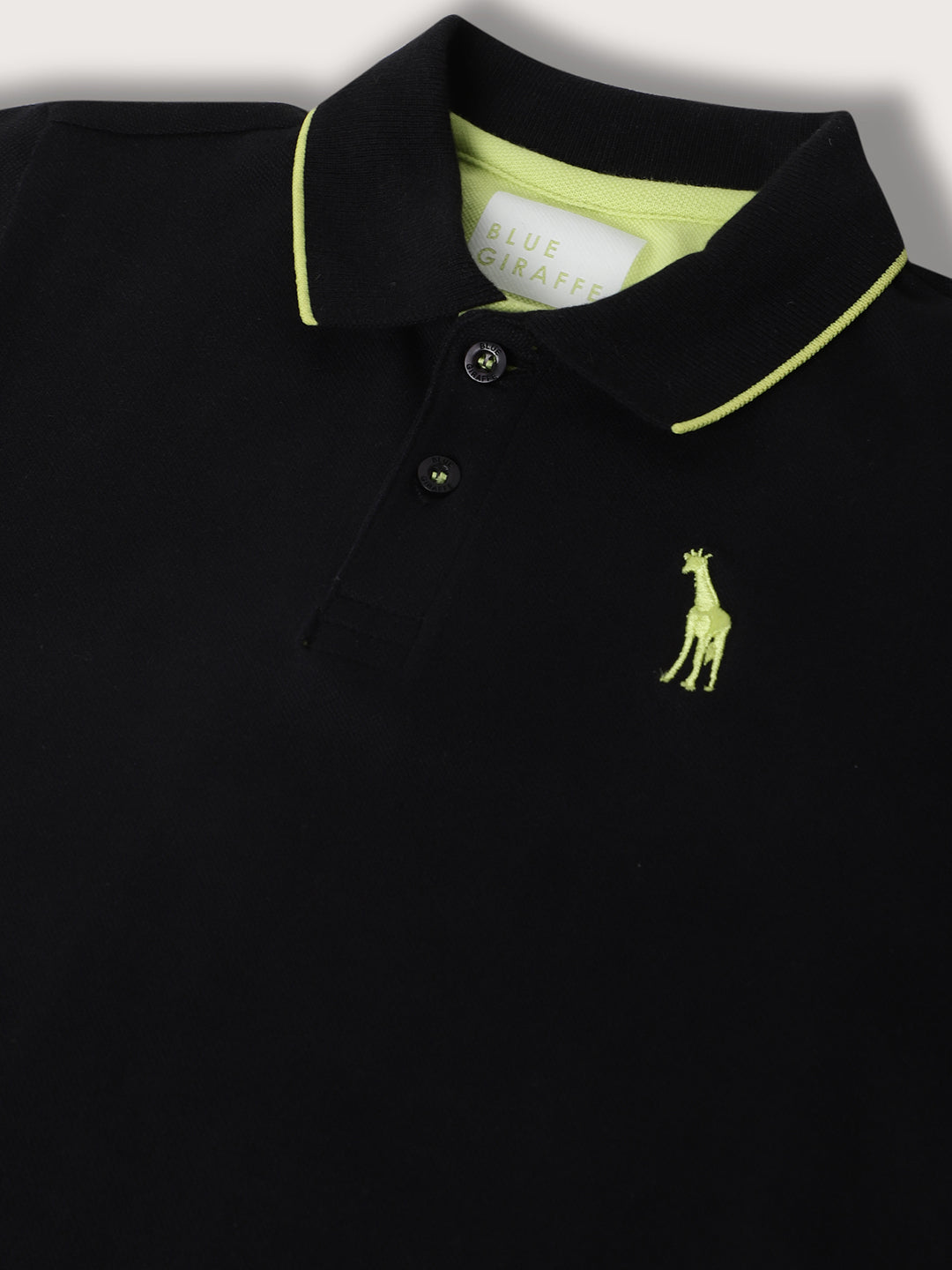 Blue Giraffe Boys Black Solid Polo Collar Short Sleeves Tshirt