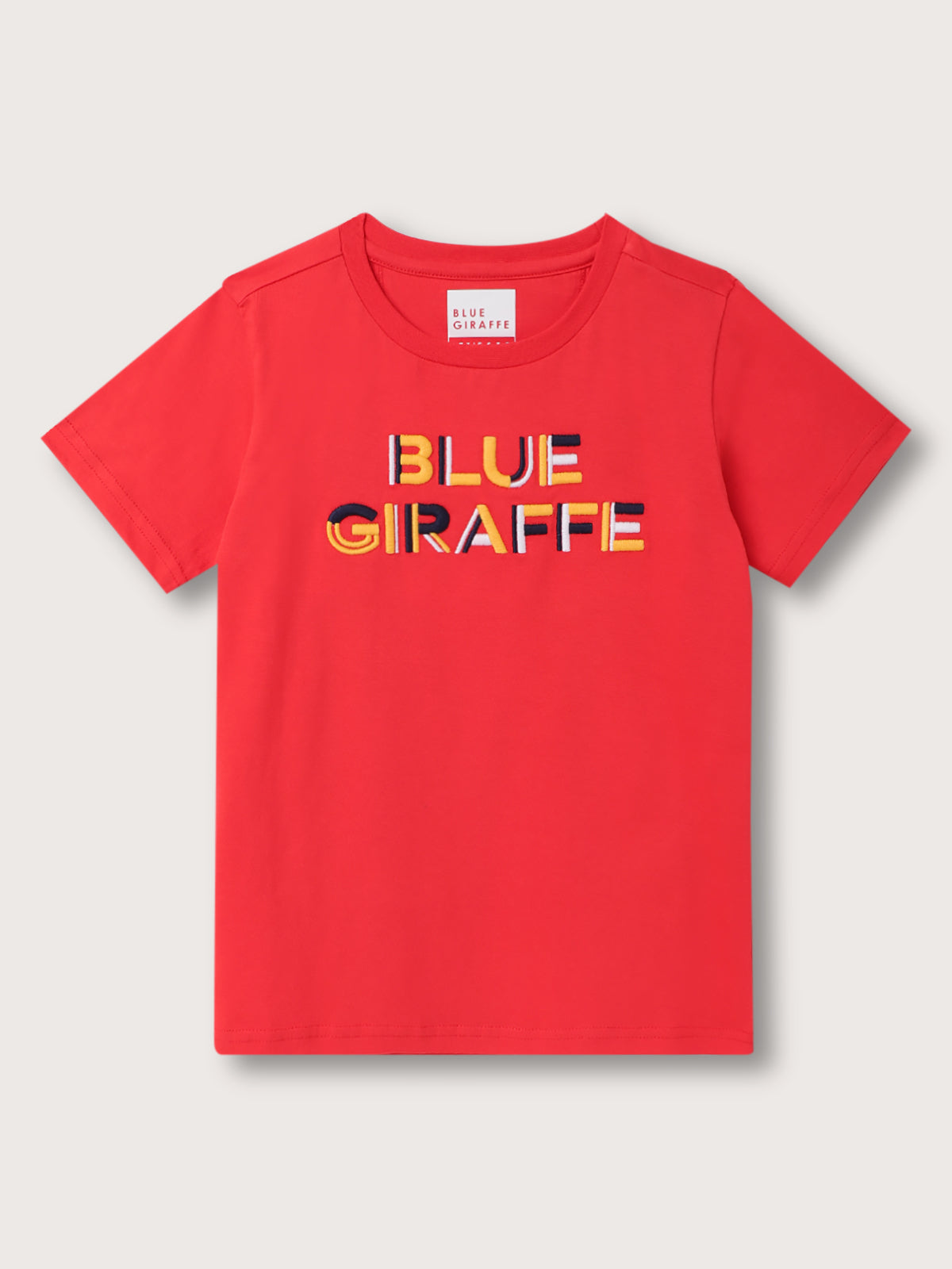 Blue Giraffe Boys Red Solid Round Neck Short Sleeves Tshirt