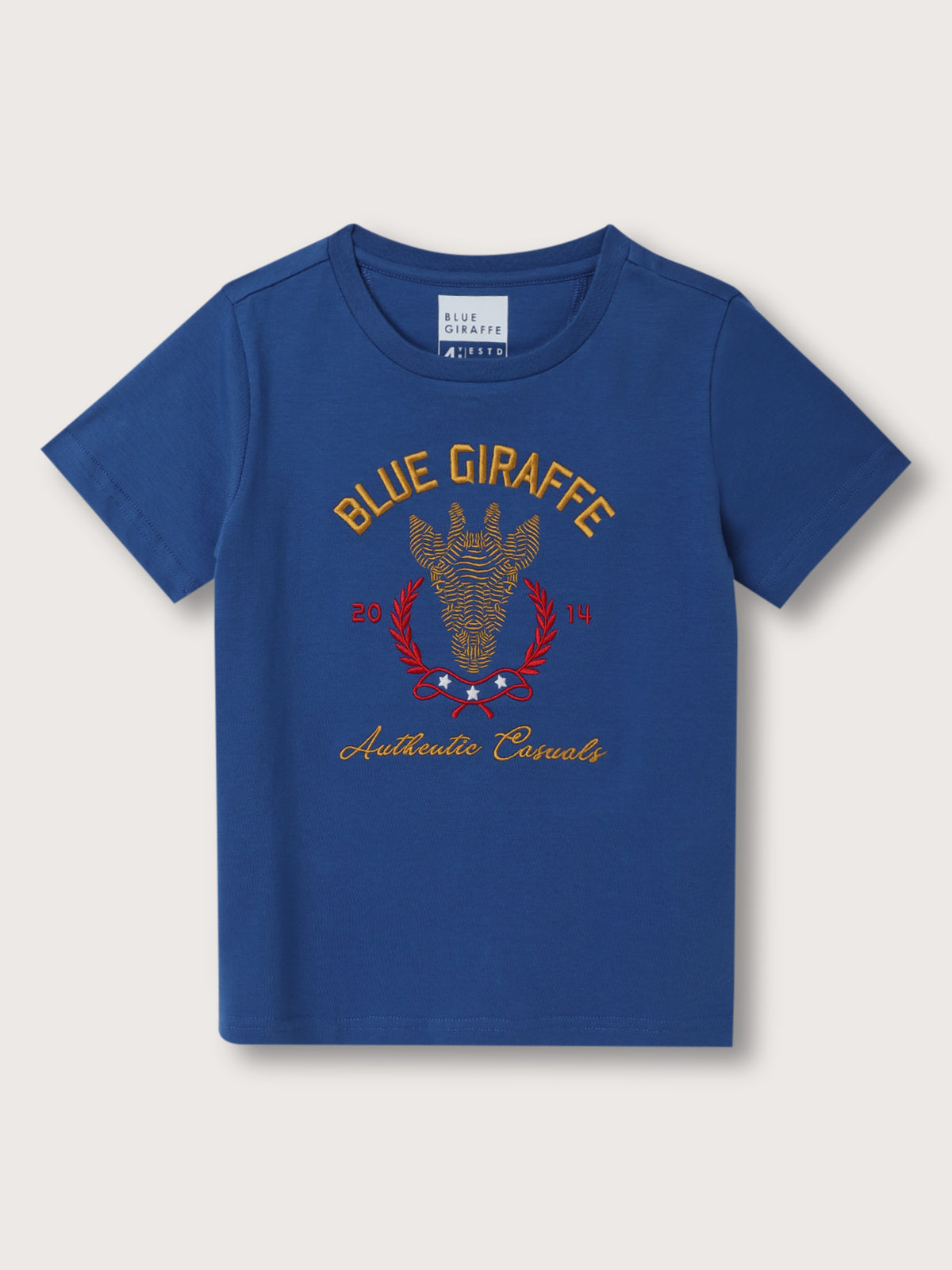Blue Giraffe Boys Blue Solid Round Neck Short Sleeves Tshirt