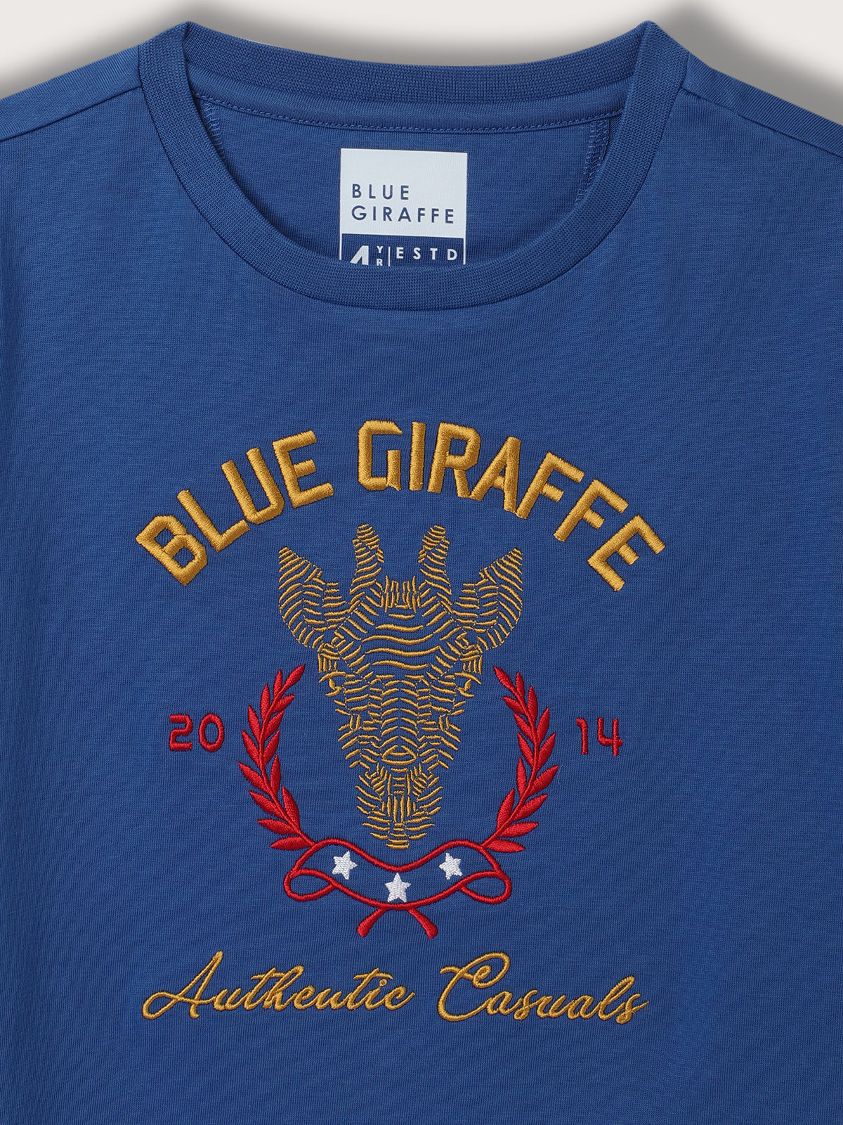 Blue Giraffe Boys Blue Solid Round Neck Short Sleeves Tshirt
