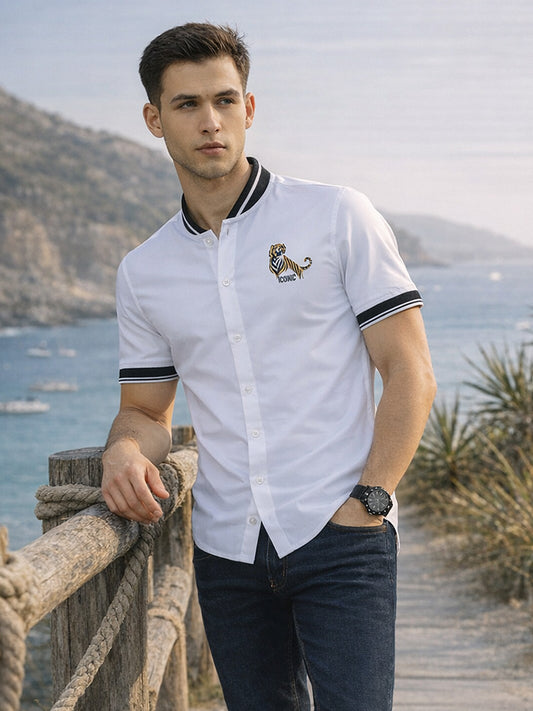 Iconic White Fashion Logo Slim Fit Shirt