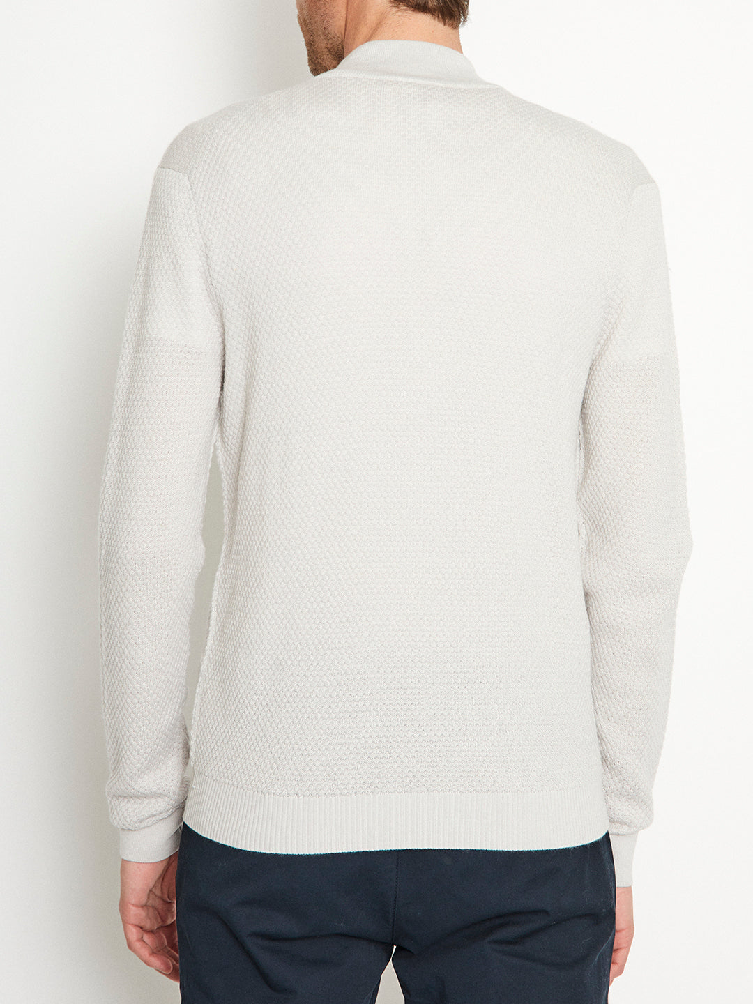 Bruun & Stengade Men Off White Printed Mandarin Collar Sweater