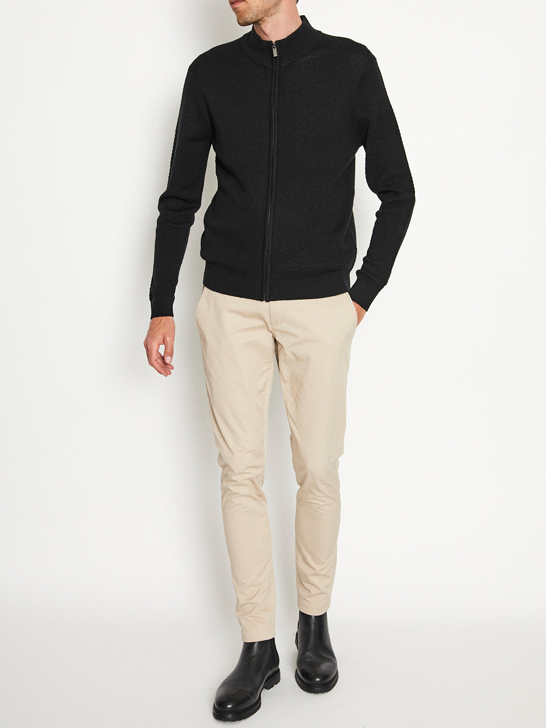 Bruun & Stengade Men Black Solid Mandarin Collar Sweater