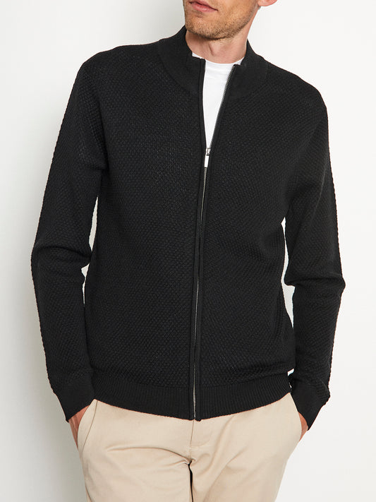 Bruun & Stengade Men Black Solid Mandarin Collar Sweater