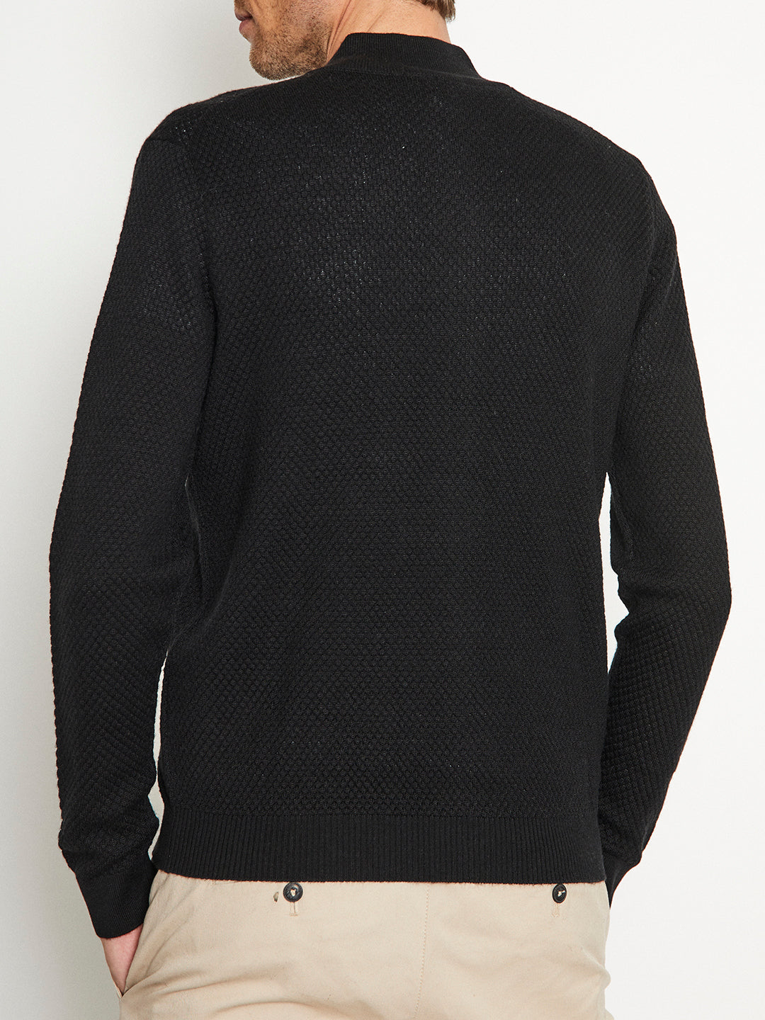 Shop Bruun & Stengade Men Black Solid Mandarin Collar Sweater