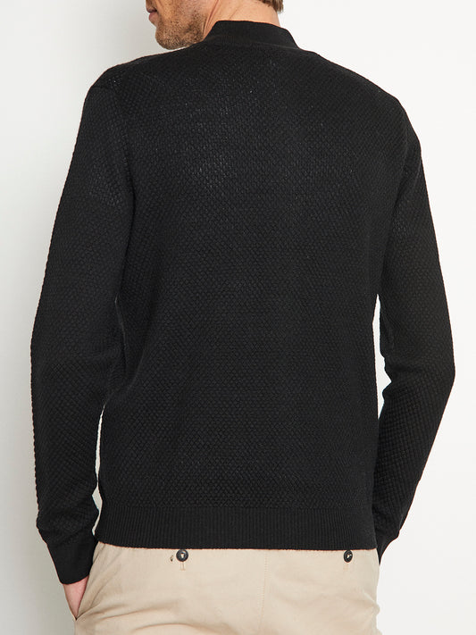 Bruun & Stengade Men Black Solid Mandarin Collar Sweater