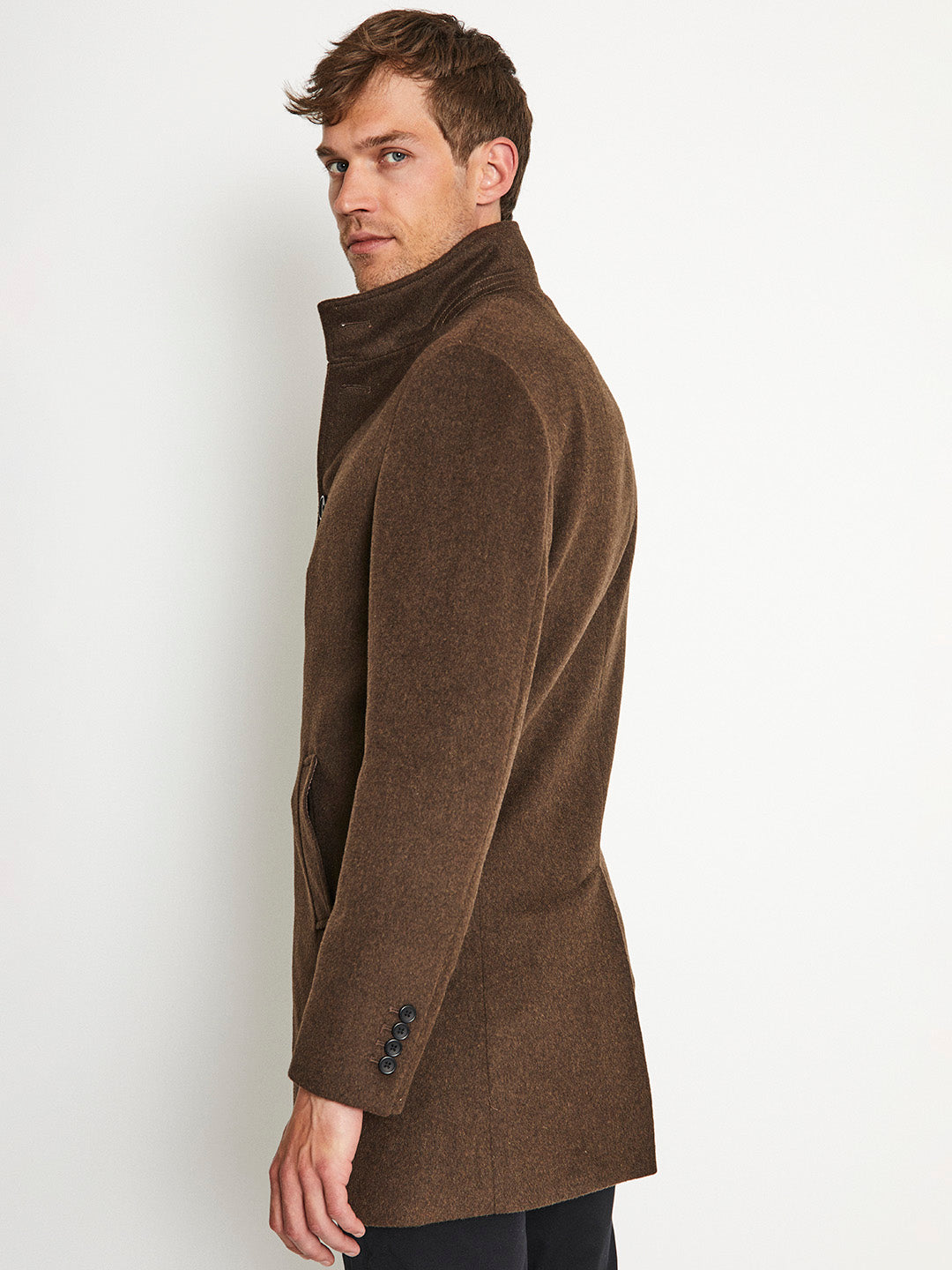 Bruun & Stengade Men Solid Stand Collar Full Sleeves Coat