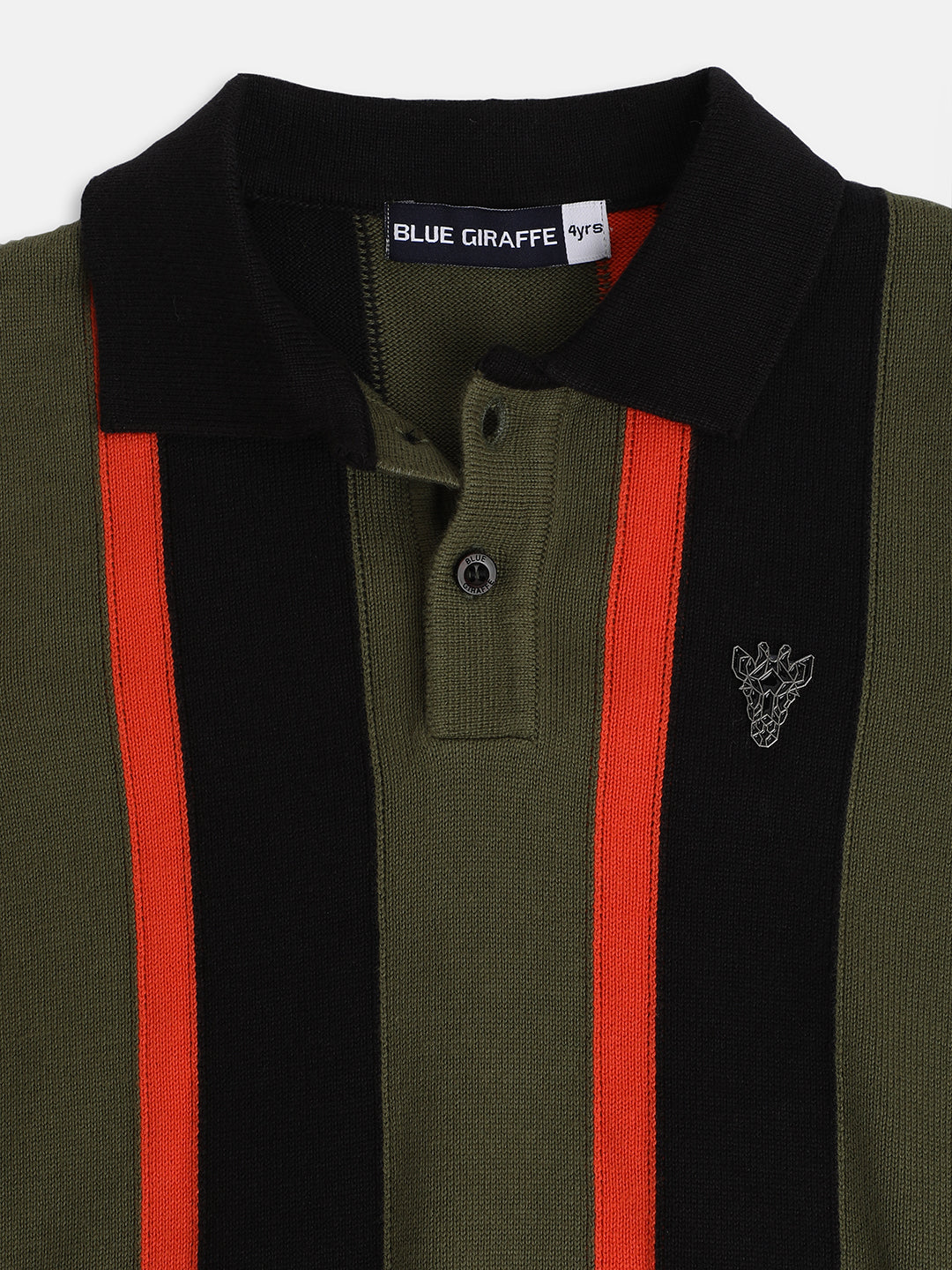 Blue Giraffe Boys Multi-Color Striped Polo Collar Full Sleeves Tshirt