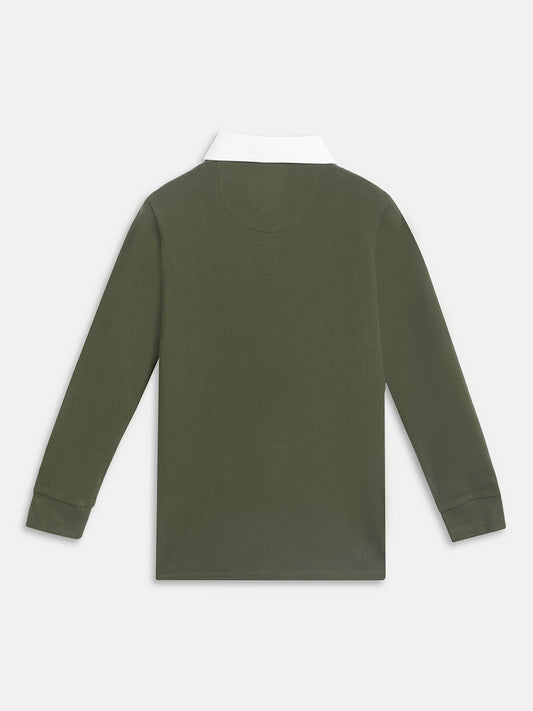 Blue Giraffe Boys Green Solid Polo Collar Full Sleeves Tshirt