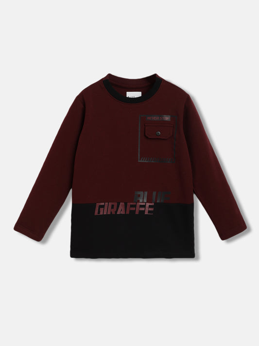 Blue Giraffe Boys Red Solid Round Neck Full Sleeves Tshirt