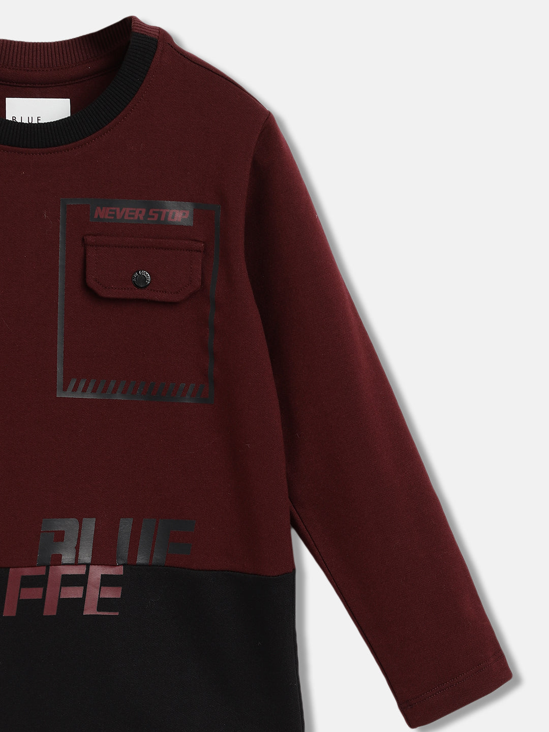 Blue Giraffe Boys Red Solid Round Neck Full Sleeves Tshirt