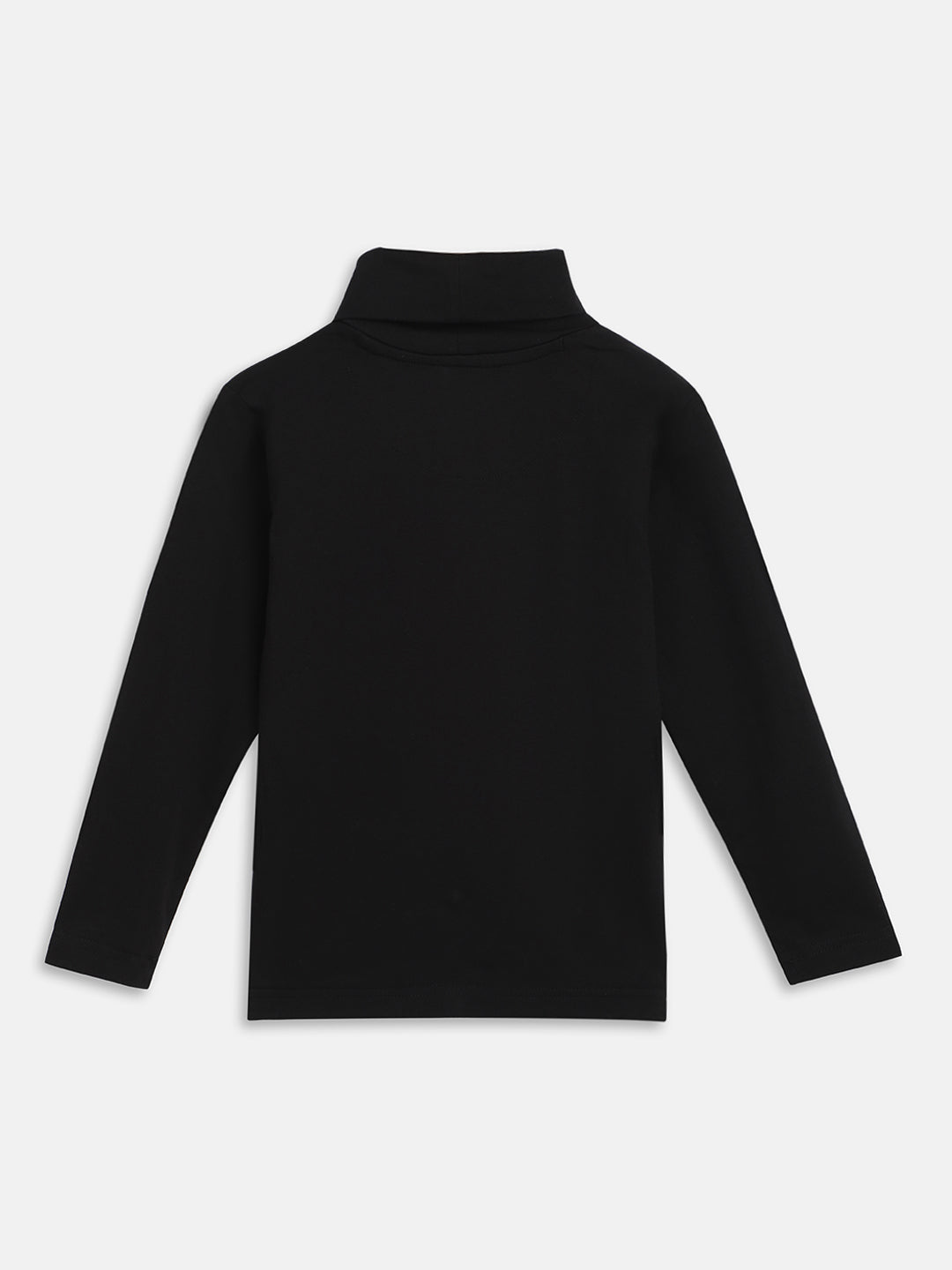 Blue Giraffe Boys Black Solid Turtle Neck Full Sleeves Tshirt