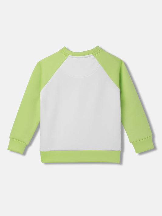 Blue Giraffe Girls White Color-Blocked Round Neck Full Sleeves Pullover Style Sweatshirt
