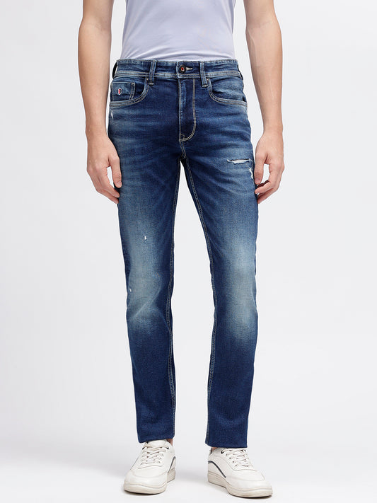 Iconic Men Blue Solid Straight Fit Mid-Rise Jeans