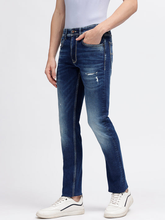 Iconic Men Blue Solid Straight Fit Mid-Rise Jeans