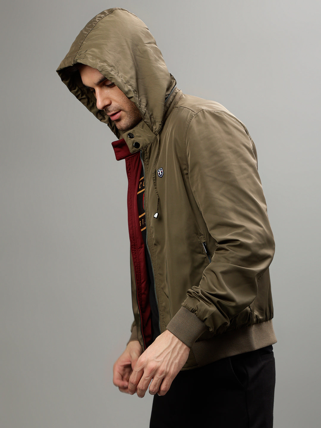 Iconic Men Multicolor Solid Stand Collar Full Sleeves Jacket