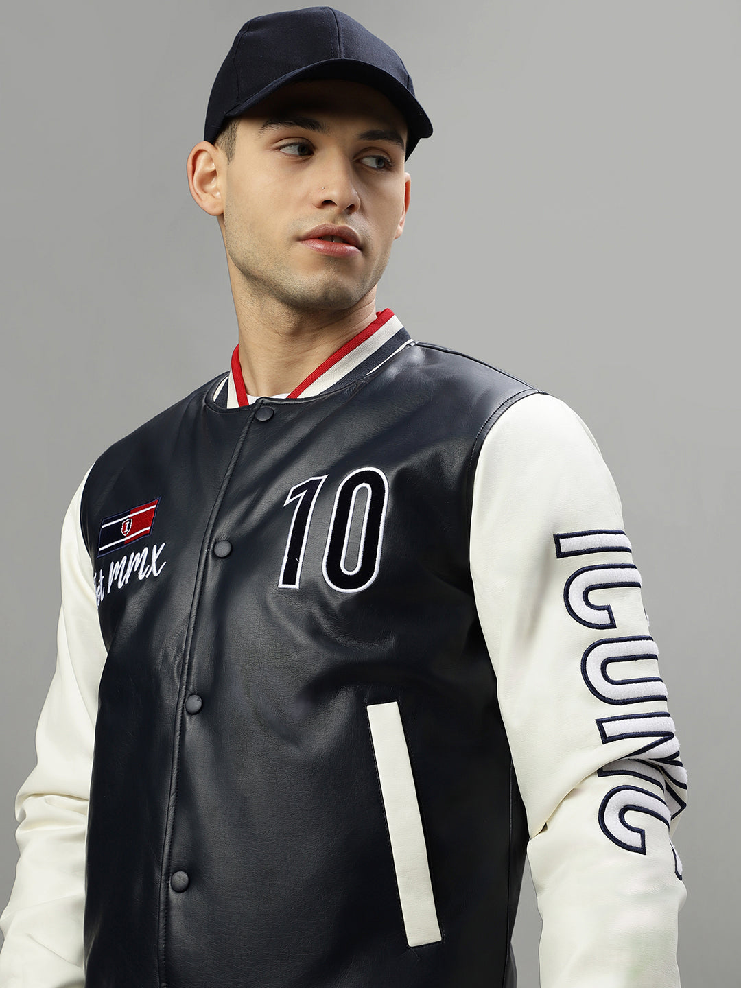 Iconic Men Blue Colorblocked Mandarin Collar Full Sleeves Jacket