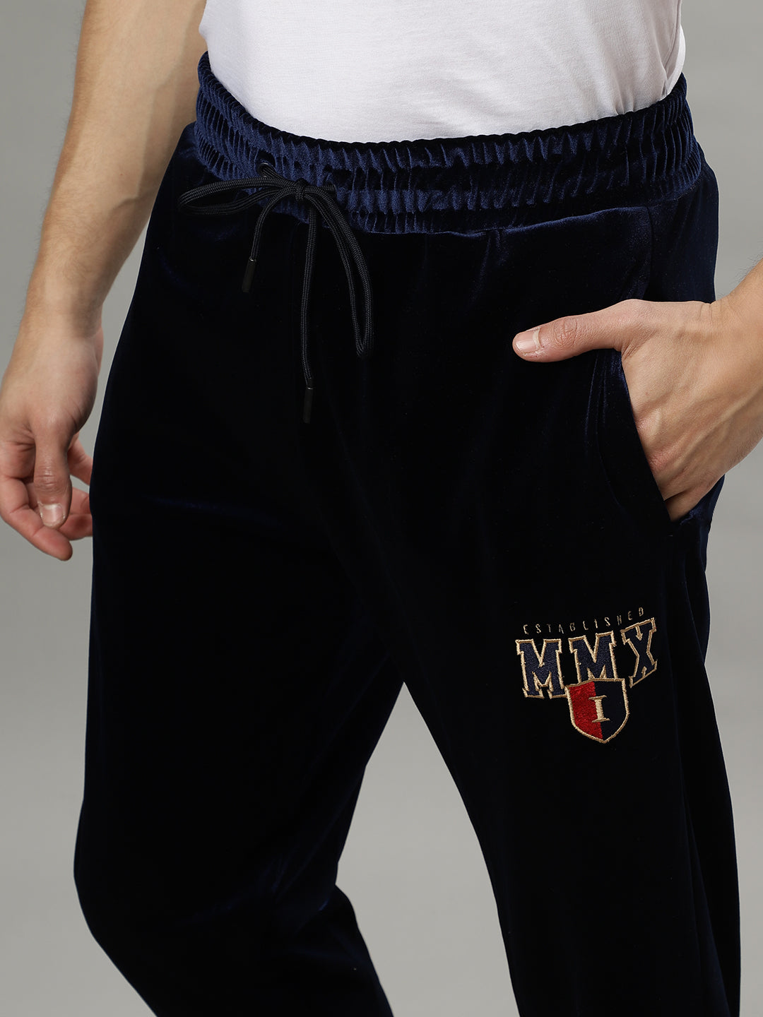 Iconic Men Navy Blue Solid Regular Fit Mid-Rise Track Pants