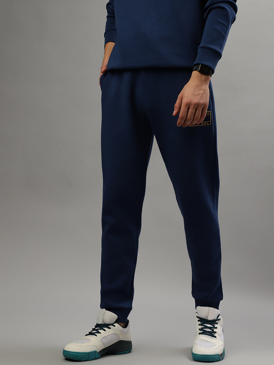 Iconic Men Blue Solid Regular Fit Mid-Rise Track Pants