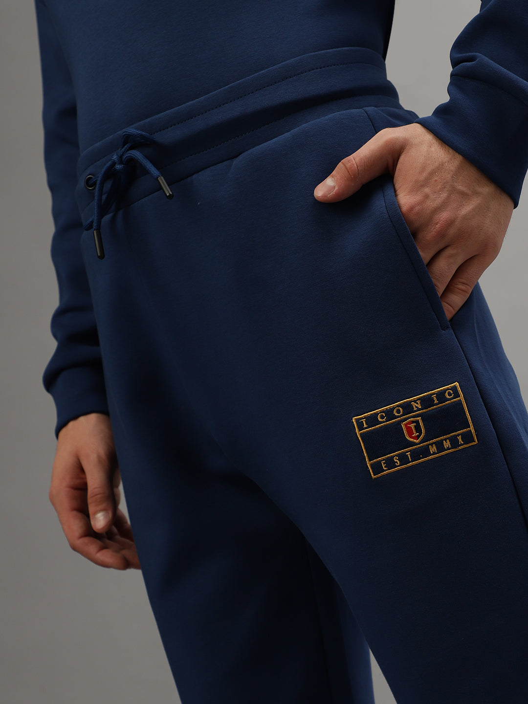 Iconic Men Blue Solid Regular Fit Mid-Rise Track Pants