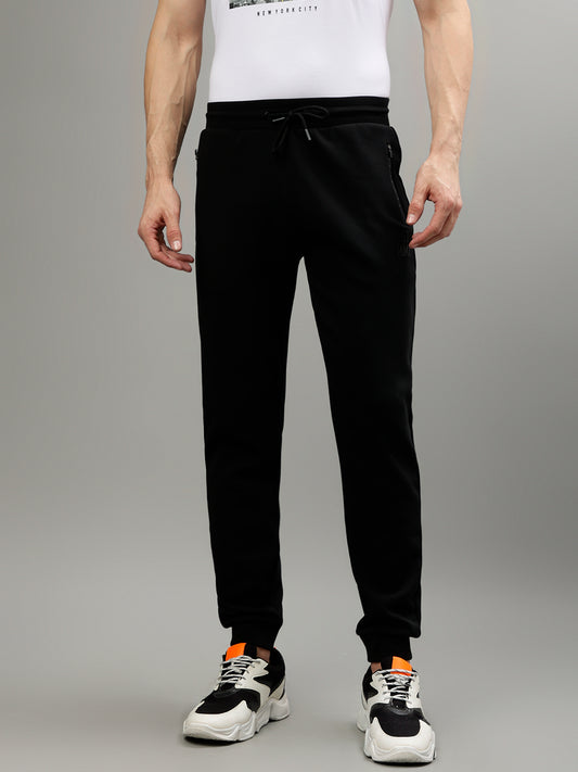 Iconic Men Black Solid Regular Fit Mid-Rise Track Pants