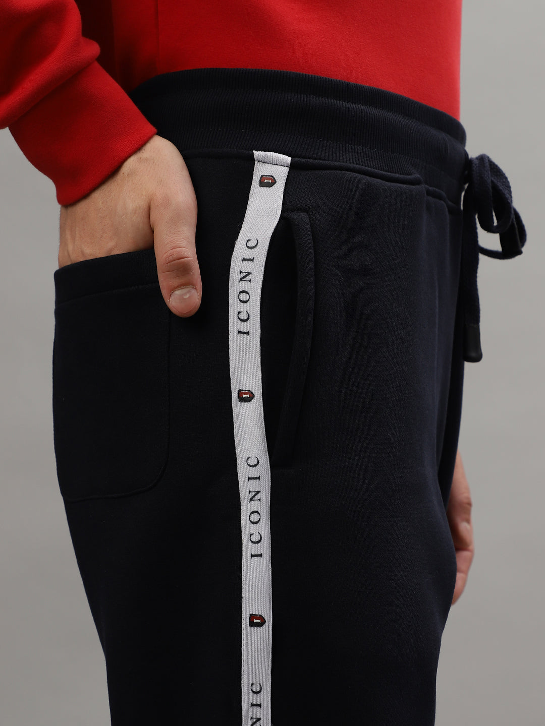 Iconic Men Blue Solid Regular Fit Mid-Rise Track Pants