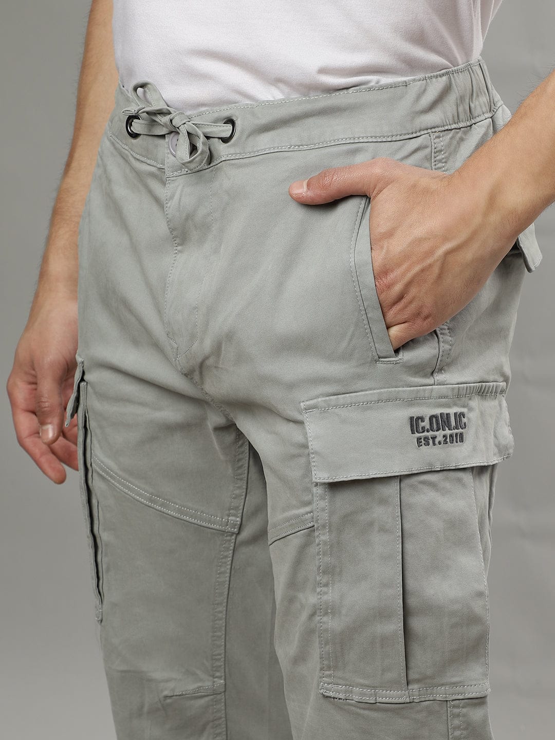 Iconic Men Grey Regular Fit Cargo Trouser