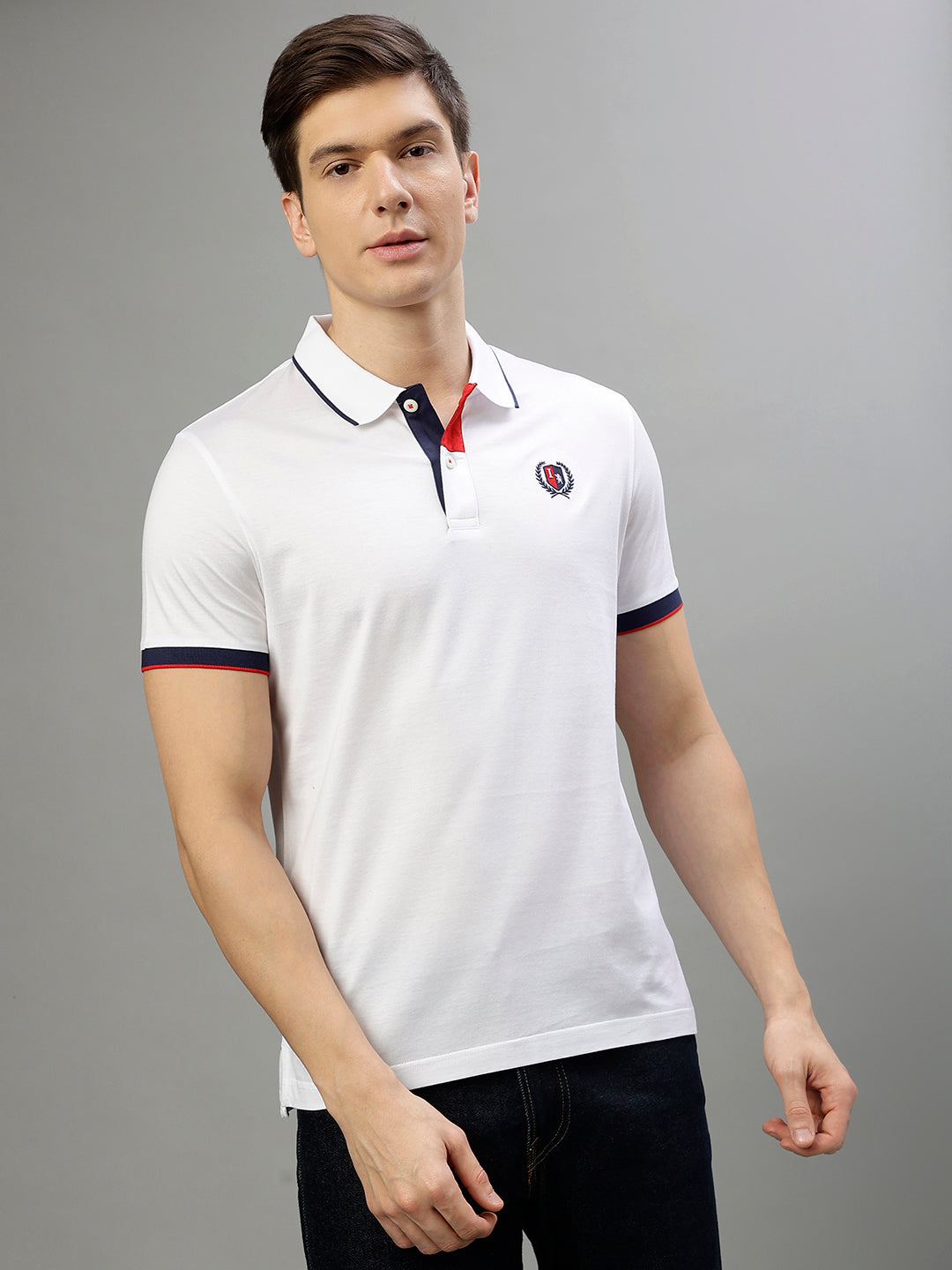 Iconic Men White Solid Polo Collar Short Sleeves Tshirt