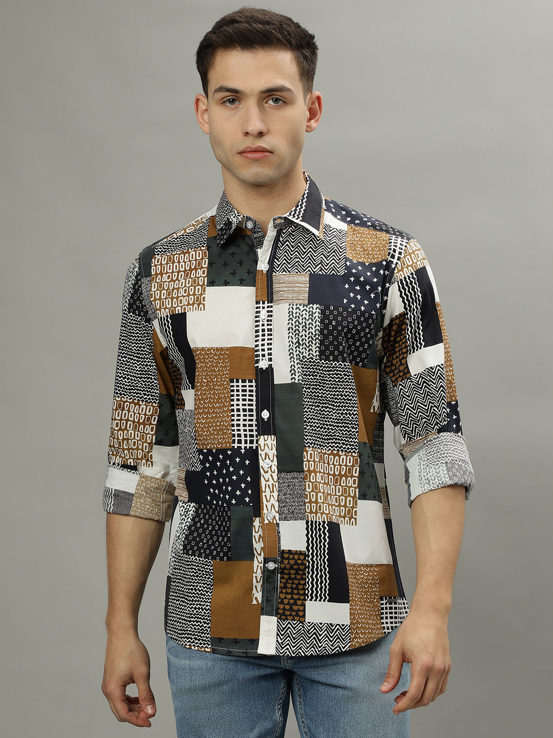 Iconic Men Multicolor Printed Spread Collar Full Sleeves Shirt