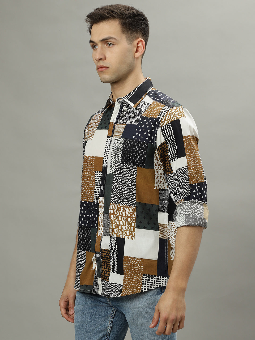 Iconic Men Multicolor Printed Spread Collar Full Sleeves Shirt