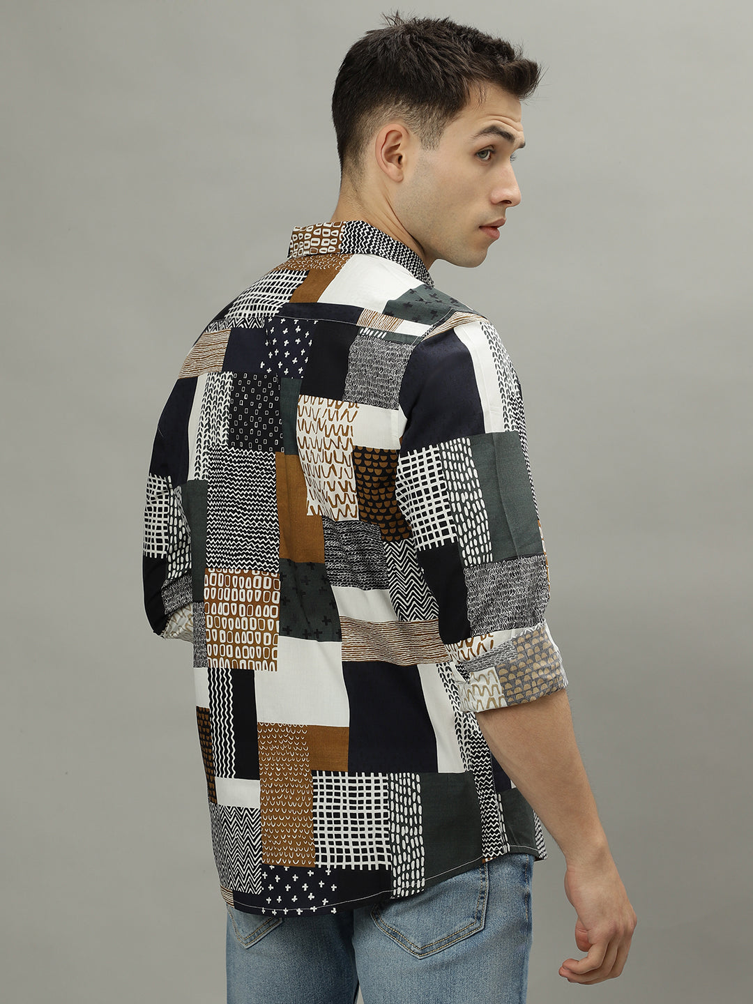 Iconic Men Multicolor Printed Spread Collar Full Sleeves Shirt