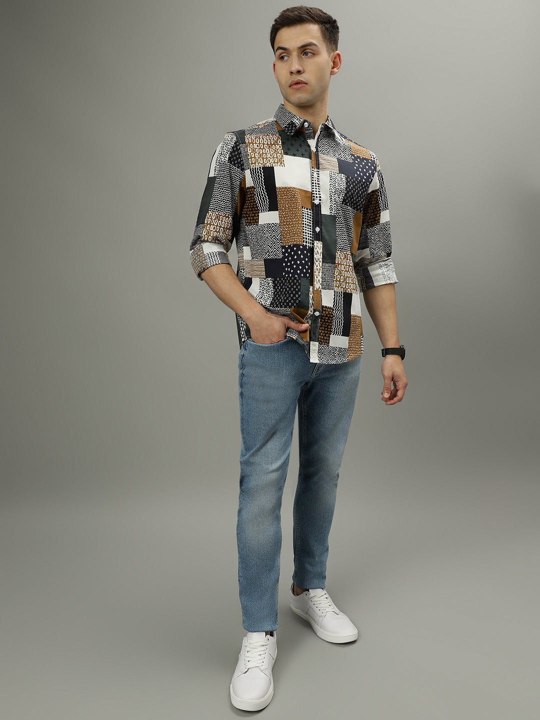 Iconic Men Multicolor Printed Spread Collar Full Sleeves Shirt