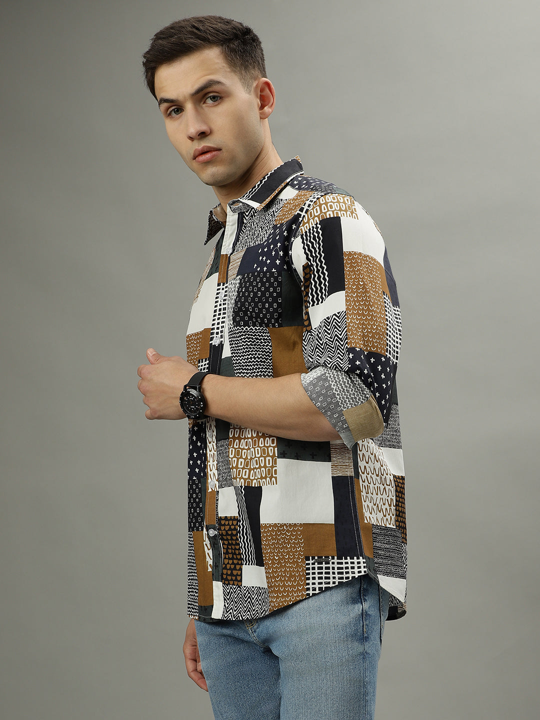 Iconic Men Multicolor Printed Spread Collar Full Sleeves Shirt