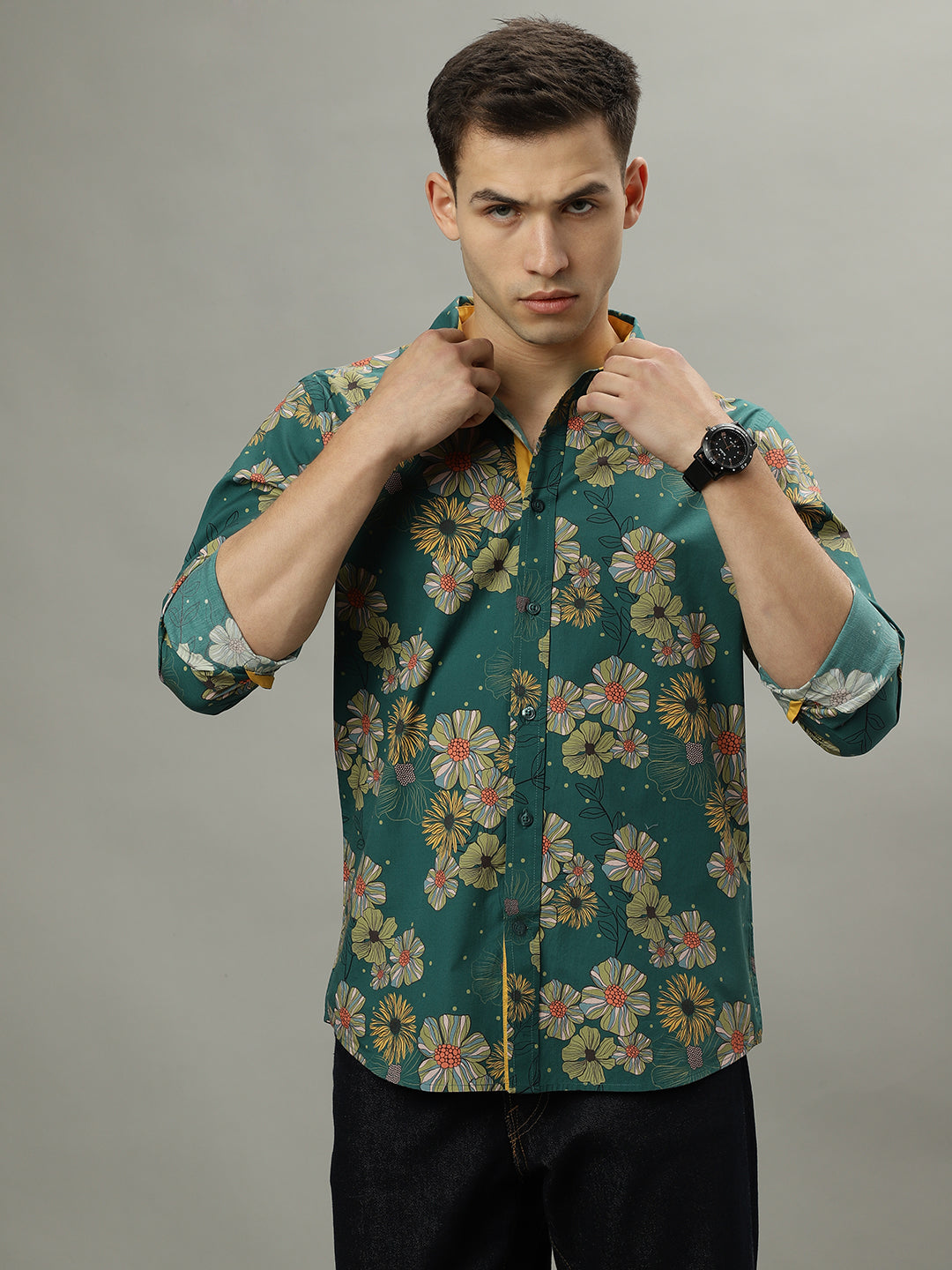 Iconic Men Green Shirt Collar Shirt