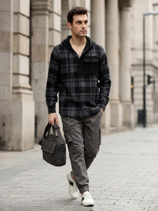 Iconic Black Fashion Checked Regular Fit Shirt