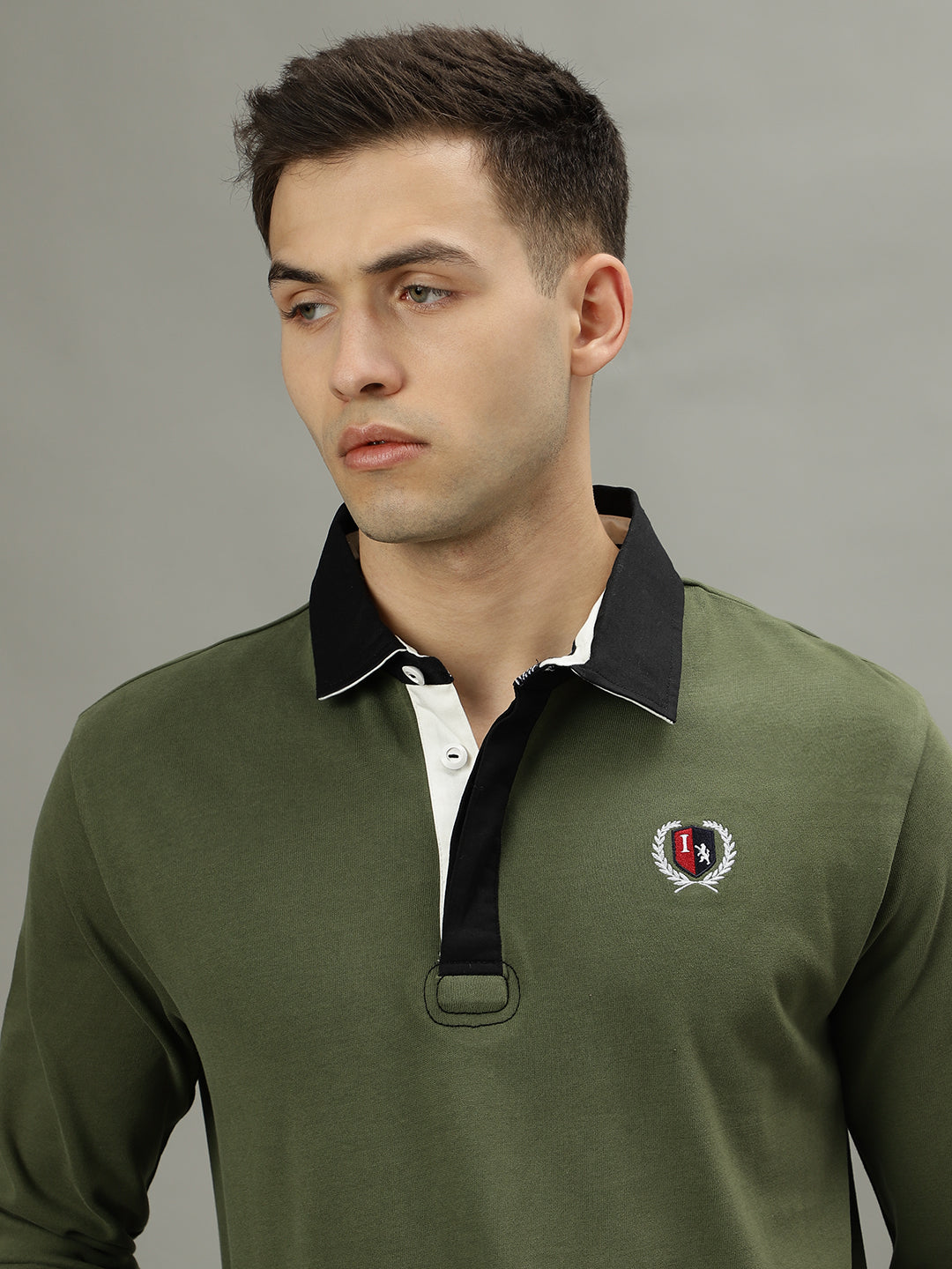Iconic Men Green Solid Polo Collar Full Sleeves Tshirt