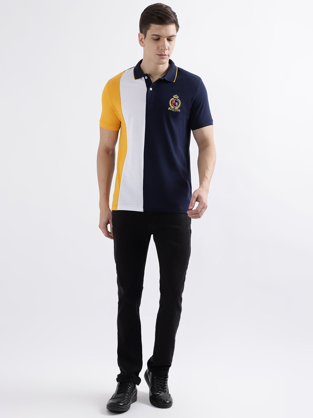Iconic Men Multicolor Colorblocked Polo Collar Short Sleeves Tshirt